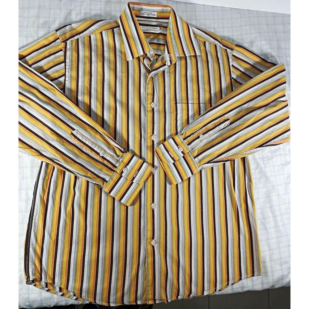 Linea Dôme Men's Dress Shirt M 15.5 34/35 Regular Fit Cotton Striped Multi